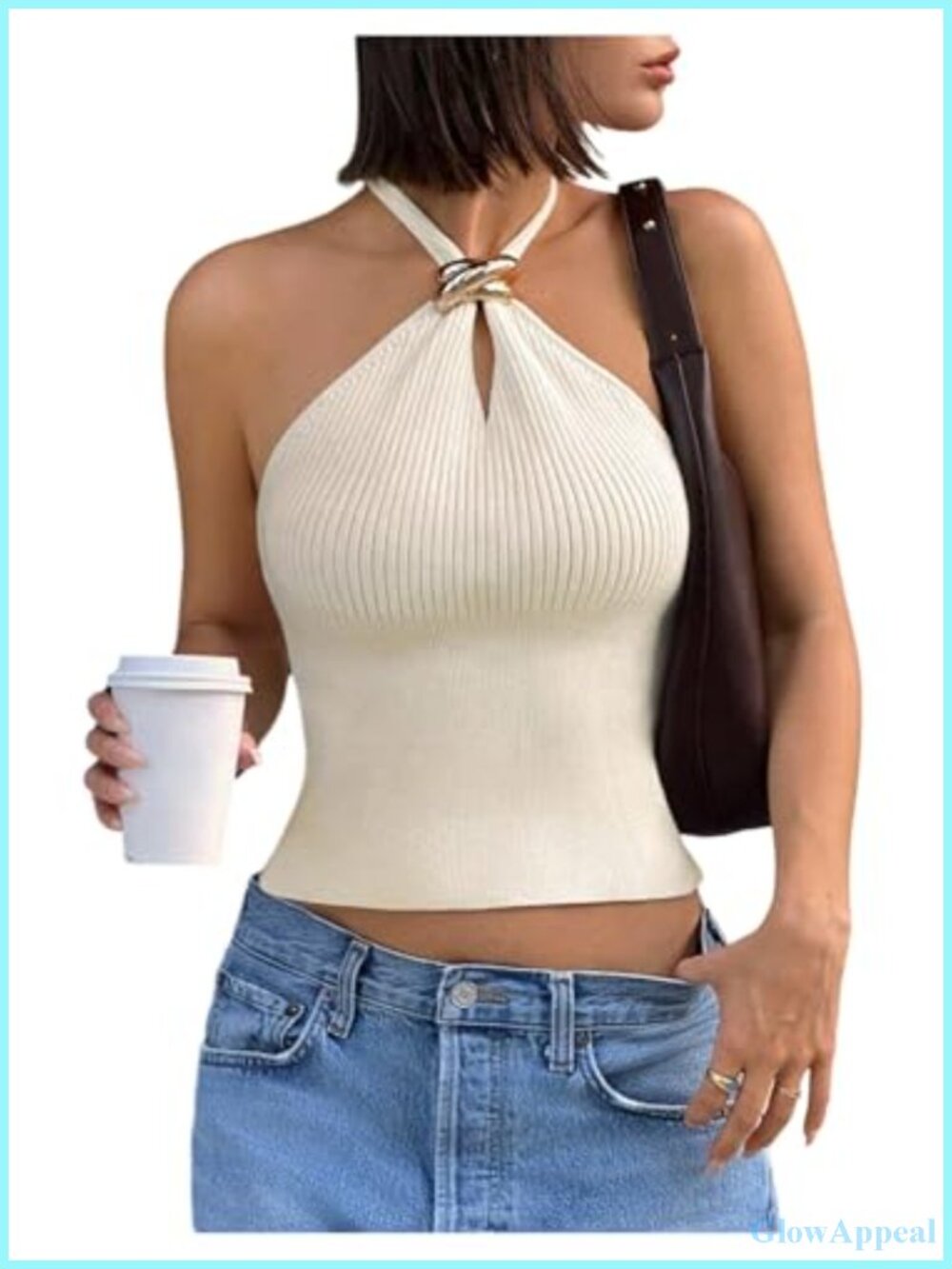 Knit Halter Crop Top Sleeveless Racerback Cut Out Slim Fit Going Out